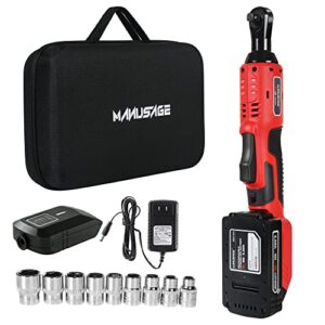 manusage 3/8" cordless electric ratchet wrench set, 20v cordless 44.25 ft-lbs 380 rpm ratchet kit