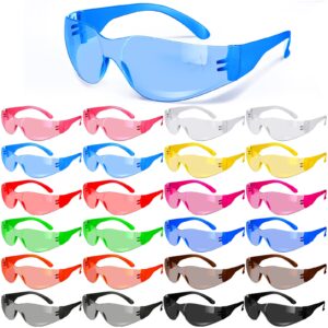 24 pack safety glasses scratch resistant safety lens eye protection polycarbonate impact safety eyewear assorted safety glasses protective safety goggles for men women work lab construction, 12 color