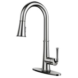 kitchen faucet with pull down sprayer - lepo kitchen sink faucet with led light, brushed nickel, high arc commercial stainless steel pull out rv kitchen faucet bar（no batteries required）