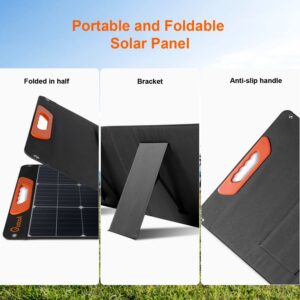 100W Portable Solar Panel, QUACOA Foldable 100 Watt Solar Panel Power Charger for Power Station, Monocrystalline Solar System Complete kit for Camping Boat Emergency Backup with 5V USB 18V DC Output