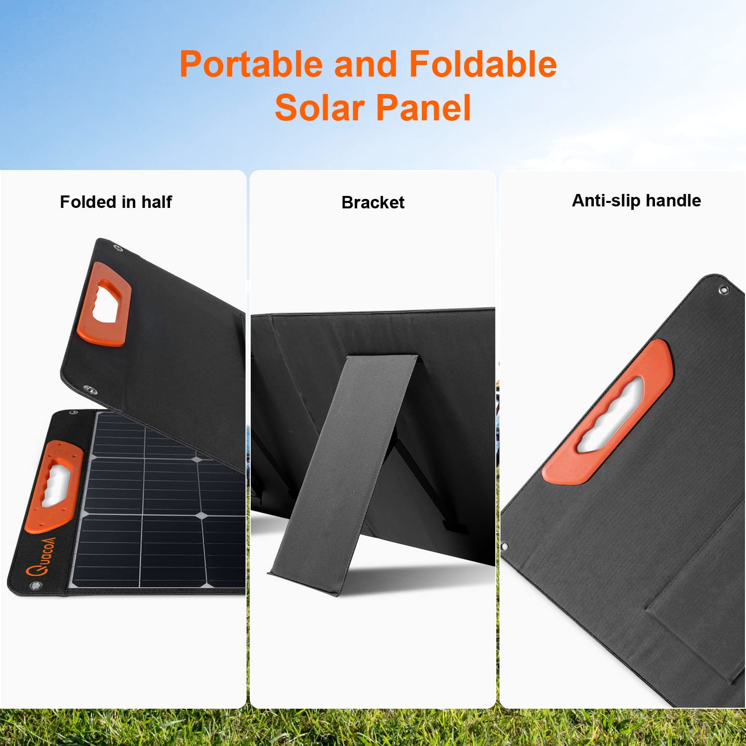 100W Portable Solar Panel, QUACOA Foldable 100 Watt Solar Panel Power Charger for Power Station, Monocrystalline Solar System Complete kit for Camping Boat Emergency Backup with 5V USB 18V DC Output