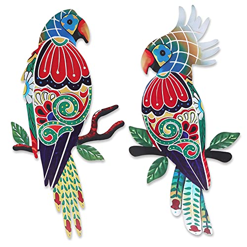 dreamskip Outdoor Wall Decor, 2 Pcak Parrot Decor, Outdoor Metal Wall Art, Mexican Birds Wall Sculpture, For Outside, Yard, Fence, Garden, Patio