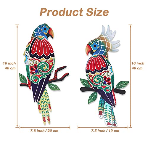 dreamskip Outdoor Wall Decor, 2 Pcak Parrot Decor, Outdoor Metal Wall Art, Mexican Birds Wall Sculpture, For Outside, Yard, Fence, Garden, Patio