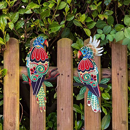 dreamskip Outdoor Wall Decor, 2 Pcak Parrot Decor, Outdoor Metal Wall Art, Mexican Birds Wall Sculpture, For Outside, Yard, Fence, Garden, Patio