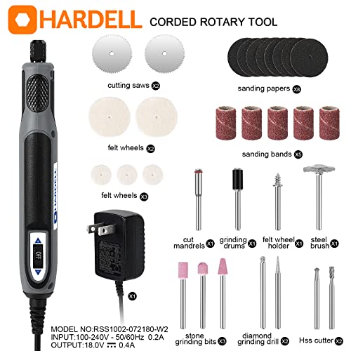 HARDELL 18V Mini Rotary Tool, Corded Rotary Tool, 4-Speed, Multi-Purpose Rotary Tool Kit with 31 Accessories for Engraving, Drilling, Sanding, Grinding, Polishing, Carving, Etching, DIY Crafting