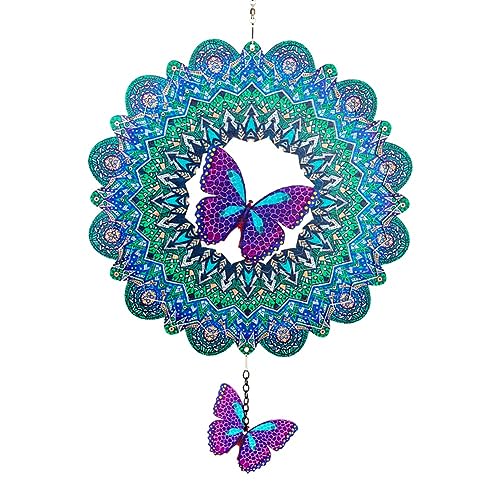 DREAMYSOUL Outdoor Wind Spinner Metal, 12 Inches Butterfly Hanging Wind Spinners 3D Garden Wind Sculpture for Outdoor Garden Patio Decoration