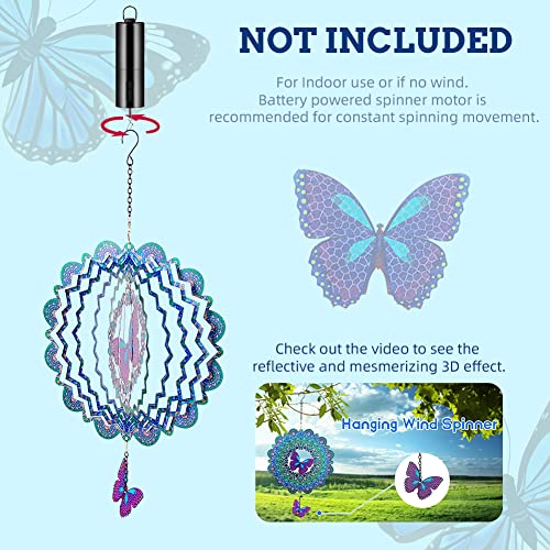 DREAMYSOUL Outdoor Wind Spinner Metal, 12 Inches Butterfly Hanging Wind Spinners 3D Garden Wind Sculpture for Outdoor Garden Patio Decoration