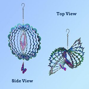 DREAMYSOUL Outdoor Wind Spinner Metal, 12 Inches Butterfly Hanging Wind Spinners 3D Garden Wind Sculpture for Outdoor Garden Patio Decoration