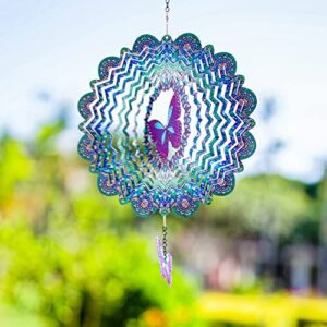 DREAMYSOUL Outdoor Wind Spinner Metal, 12 Inches Butterfly Hanging Wind Spinners 3D Garden Wind Sculpture for Outdoor Garden Patio Decoration