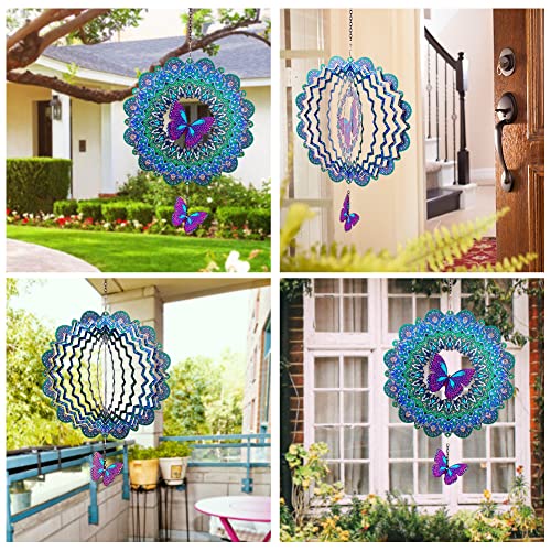 DREAMYSOUL Outdoor Wind Spinner Metal, 12 Inches Butterfly Hanging Wind Spinners 3D Garden Wind Sculpture for Outdoor Garden Patio Decoration