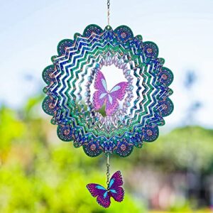 DREAMYSOUL Outdoor Wind Spinner Metal, 12 Inches Butterfly Hanging Wind Spinners 3D Garden Wind Sculpture for Outdoor Garden Patio Decoration