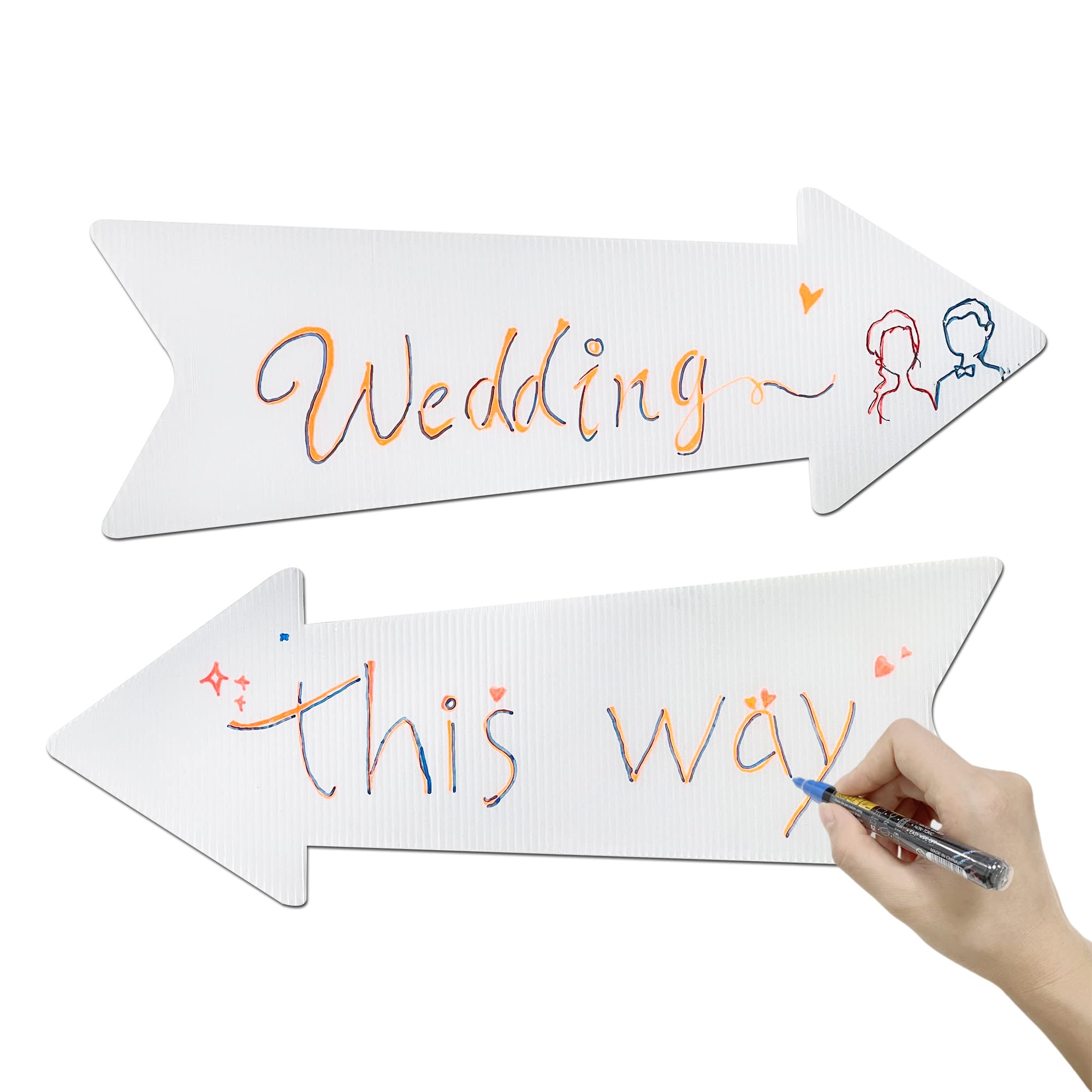 Blank Arrow Yard Signs with Stakes, 5 Pack 17 x 6 Inches White Plastic Blank Wedding Directional Yard Signs, This Way Arrow Yard Signs for Weddings, Birthday Party, Guidepost Decorations