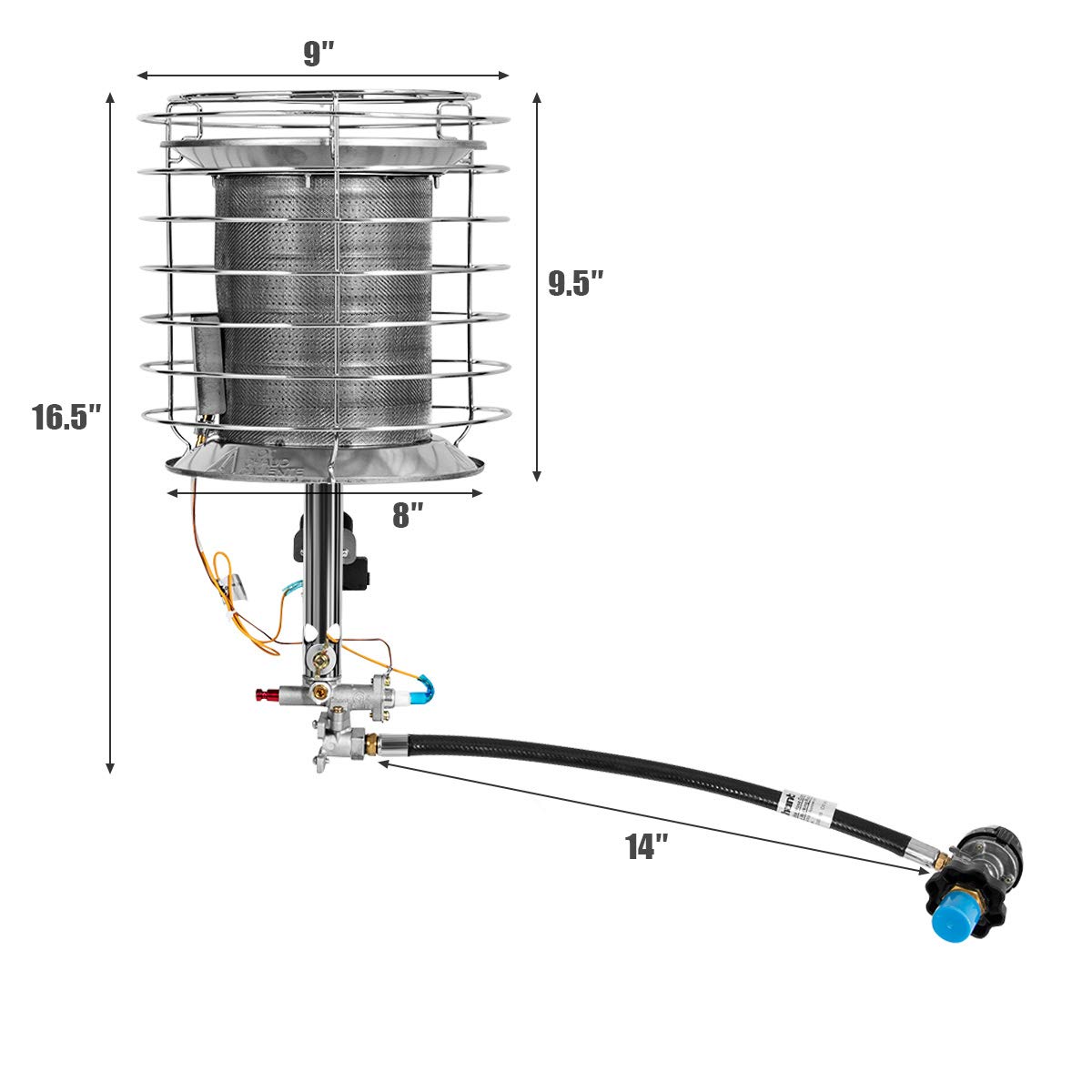 Toolsempire 35,000-42,000 BTU Outdoor Heater Propane, 360° Propane Tank Heater with Shut-off Valve, Tip-over Switch & Stainless Steel Reflector, Portable Propane Heater for Outside, Camping