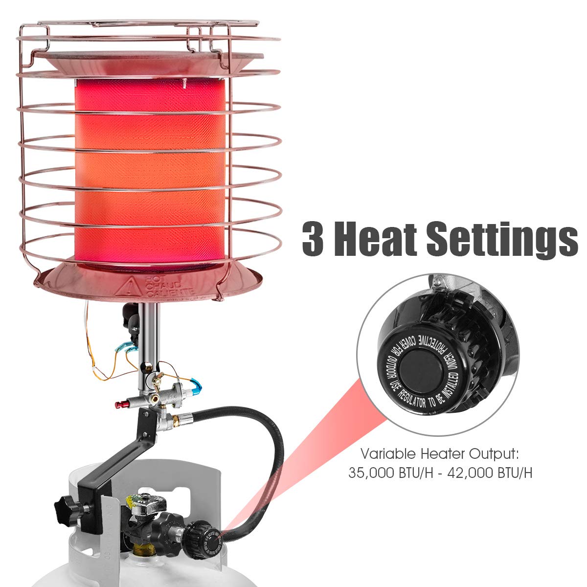 Toolsempire 35,000-42,000 BTU Outdoor Heater Propane, 360° Propane Tank Heater with Shut-off Valve, Tip-over Switch & Stainless Steel Reflector, Portable Propane Heater for Outside, Camping