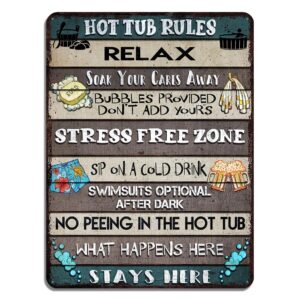 v vibepy all over printed hot tub rules metal sign 12x16 inches, hot tub sign, funny rules sign, bathroom metal sign, decorations sign, outdoor metal sign, hot tub rules sign (hot tub rules)