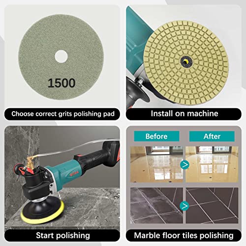 21Pack Diamond Polishing Pads 4 inch Wet Dry (Grits 30#-10000#) and Backer Pads Concrete Diamond Sanding Discs Marble Granite Stone polishing kit