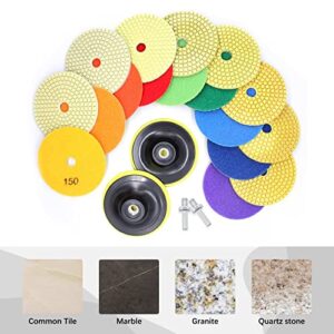 21Pack Diamond Polishing Pads 4 inch Wet Dry (Grits 30#-10000#) and Backer Pads Concrete Diamond Sanding Discs Marble Granite Stone polishing kit