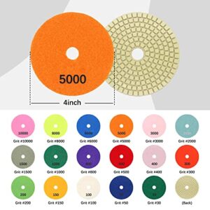 21Pack Diamond Polishing Pads 4 inch Wet Dry (Grits 30#-10000#) and Backer Pads Concrete Diamond Sanding Discs Marble Granite Stone polishing kit