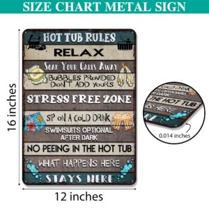 V VIBEPY All Over Printed Hot Tub Rules Metal Sign 12x16 Inches, Hot Tub Sign, Funny Rules Sign, Bathroom Metal Sign, Decorations Sign, Outdoor Metal Sign, Hot Tub Rules Sign (Hot Tub Rules)