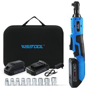 wisetool 20v cordless electric ratchet wrench set,3/8" power ratchet wrench kit with 2-pack 2000mah lithium-ion batteries,max torque 60n.m(44.25 ft-lbs),variable speed,9 sockets and and tool bag