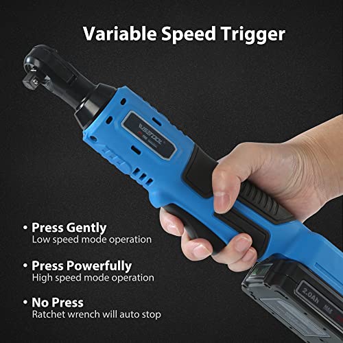 WISETOOL 20V Cordless Electric Ratchet Wrench Set,3/8" Power Ratchet Wrench Kit with 2-Pack 2000mAh Lithium-Ion Batteries,Max Torque 60N.m(44.25 ft-lbs),Variable Speed,9 Sockets and and Tool Bag