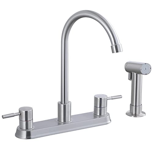 3 or 4 Hole Brushed Nickel Kitchen Faucet, 2 Handle Kitchen Sink Faucet with Side Sprayer, Lead-Free 360 Swivel High Arc Stainless Steel Commercial Kitchen Faucet for Rv Laundry Farmhouse Bar Sink