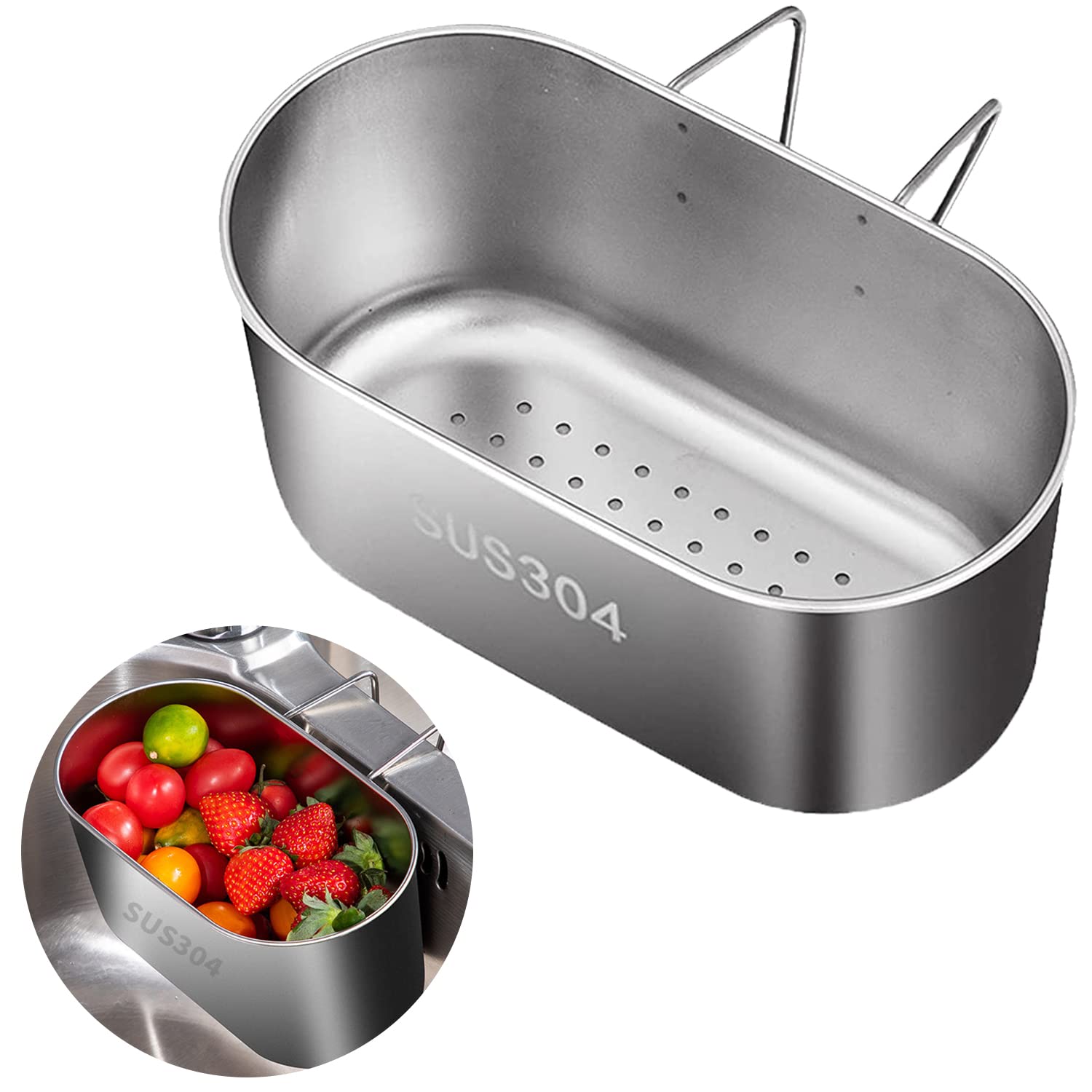 Stainless Steel Sink Drain Strainer Basket, Multifunction Hanging Sink Strainer Colander Drain Basket, Kitchen Sink Food Waste Filter and Vegetables Fruits Clean