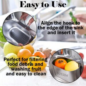 Stainless Steel Sink Drain Strainer Basket, Multifunction Hanging Sink Strainer Colander Drain Basket, Kitchen Sink Food Waste Filter and Vegetables Fruits Clean