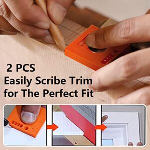 Atiger 2PCS Marks Offset Ruler with Level - 5 in 1 Multifunction Ruler for Parallel Lines for Screws or Cutting Marking Offset Marking Tool Easily Scribe Trim for The Perfect fit