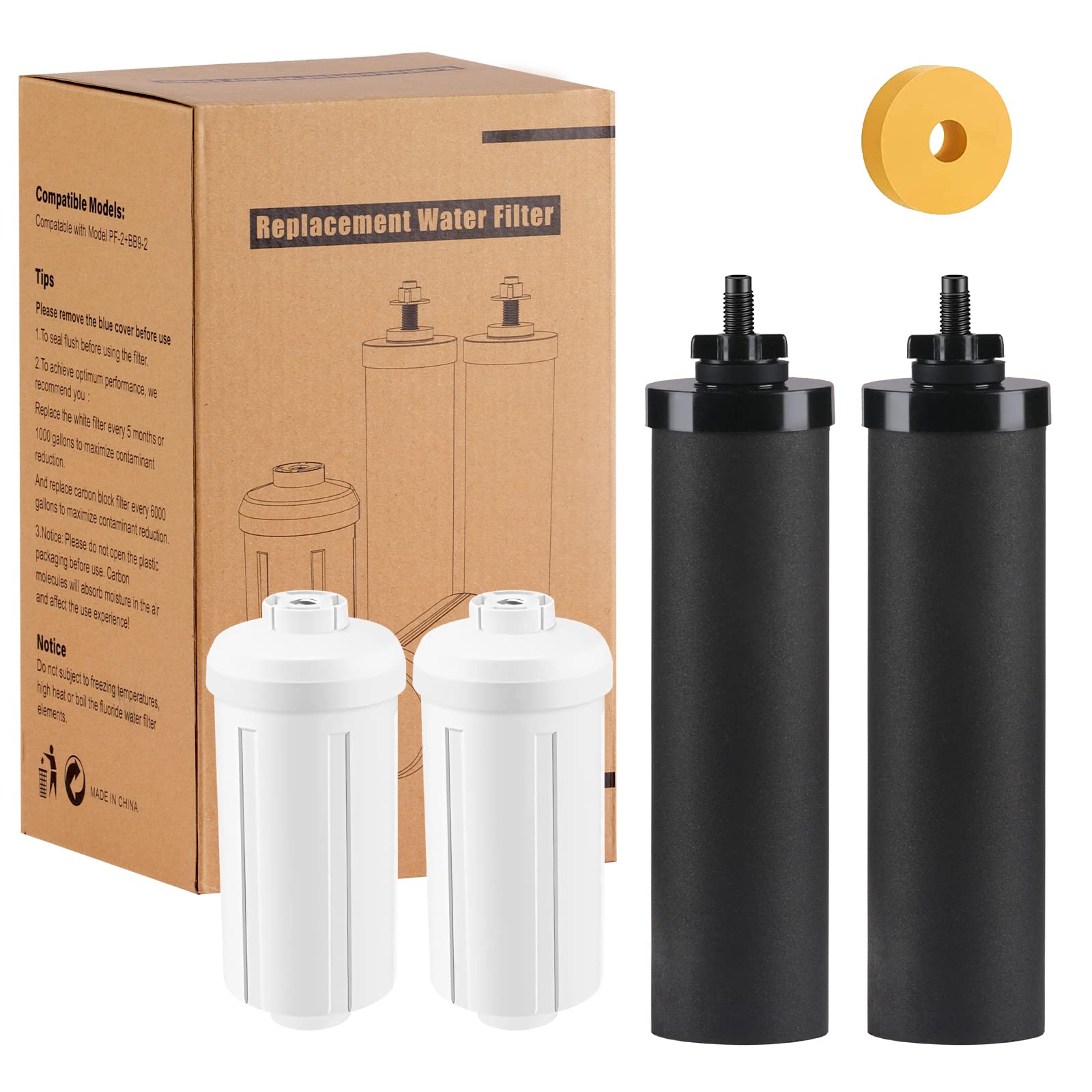 Water Filter Replacement for Water Filter, Black Activated Carbon Filters and 2 Fluoride Filters Compatible with Big, Light, Imperial, Travel, Crown and Royal Series