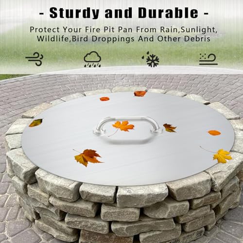 Fire Pit Lid Round 20" Fire Pit Ring Cover 1.5mm Thick Stainless Steel Fire Pit Burner Cover for Round Patio Fire Pits