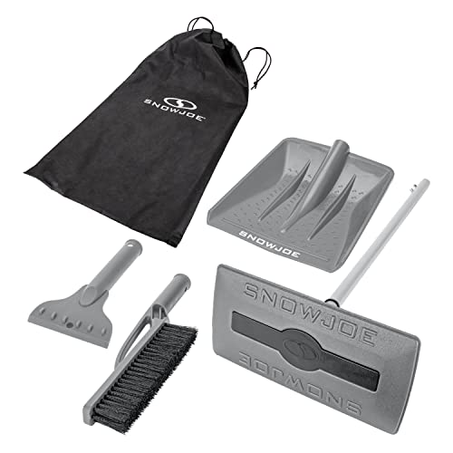 Snow Joe SJBLZD-4IN1-GRY Multi-Purpose Auto Snow Tool Kit, W/Storage Bag, Snow Broom, Brush, Shovel, Scraper, Gray