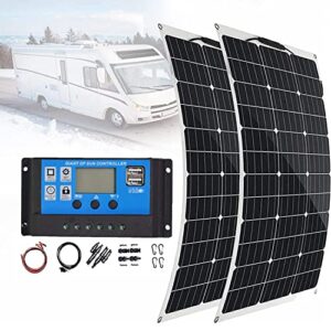phasfbj flexible solar panel kit 18v portable solar battery charger with mppt controller, with alligator clamp and car charger adapter cable, for boat, car, caravan,20a controller