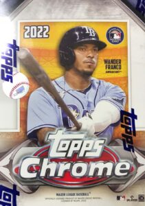 2022 topps chrome baseball series blaster box of packs with retail exclusive sepia and pink refractor parallels in each box