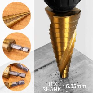 4-32mm HSS Titanium Coated Step Drill Bit, 1/4" Hex Shank Quick Change Metric High Speed Steel Cone Drill Bit for Plastic, Wood, Metal Sheet, Aluminum Hole Drilling