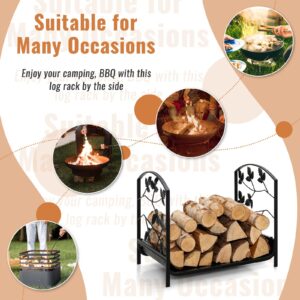 Firewood Rack Outdoor Indoor, Fireplace Wood Storage Holder with Exquisite Leaf Patterns, Heavy Duty Logs Rack Stand, Fire Wood Rack Bracket for Stove Fire Pit, 110 lbs Load Capacity, Easy Assembly