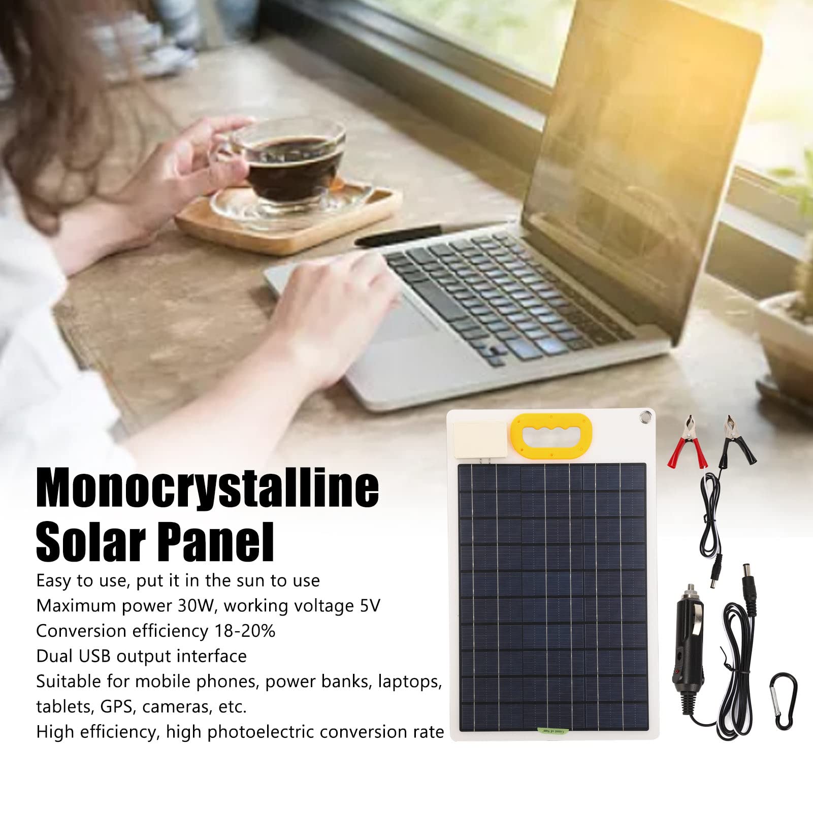 Portable Solar Panel Kits,30 Watt Monocrystalline Solar Panels 5 Volt,Monocrystalline Solar Panel Kit with High Efficiency Module Power for Battery Charging, 30 Watt Monocrystalline Solar Panel