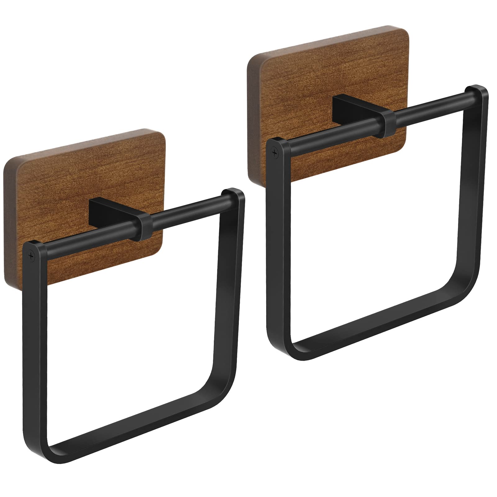 DOKU 2Pack Square Towel Ring, Hand Towel Holder for Bathroom, Towel Rack Hanger for Kitchen Wall Mount Heavy Duty Storage, Black and Brown