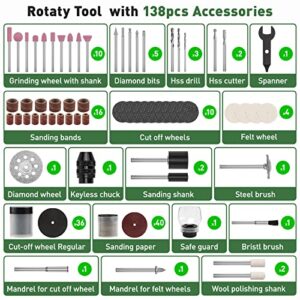 Huepar Tools Cordless Rotary Tool 8V,138pcs Accessories include MultiPro Keyless Chuck, 5 Variable Speed 5000-30000RPM Power Rotary Tool Kit for Dog Nail, Crafting Projects and DIY Creations - RT8