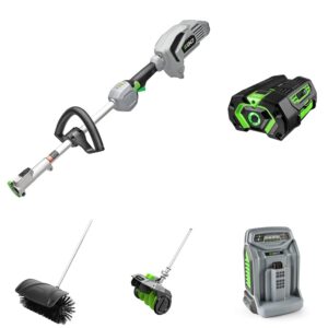 ego power+ 56v lithium-ion multi head system power head with snow shovel attachment & bristle brush attachment 4.0ah