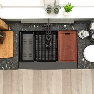 33 Black Undermount Workstation Kitchen Farmhouse Sink-Swifthorse 33x22 Gunmetal Black Stainless Steel Kitchen Sink, 16-Gauge Undermount Deep Single Bowl Kitchen Sink With Apron Front