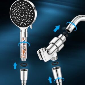 ODMJ Filtered Shower Head, High Pressure Shower Head with 6 Settings, Handheld Shower Head with 59" Hose and Bracket, Shower Head Filter for Hard Water, Water Saving Spray Soft Spa Shower Head