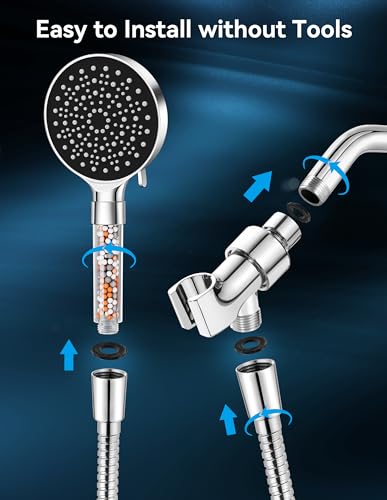 ODMJ Filtered Shower Head, High Pressure Shower Head with 6 Settings, Handheld Shower Head with 59" Hose and Bracket, Shower Head Filter for Hard Water, Water Saving Spray Soft Spa Shower Head