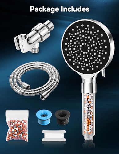 ODMJ Filtered Shower Head, High Pressure Shower Head with 6 Settings, Handheld Shower Head with 59" Hose and Bracket, Shower Head Filter for Hard Water, Water Saving Spray Soft Spa Shower Head