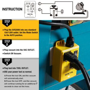 senctrl Automatic Vacuum Switch Allow Power Tool/Table Saw to Turn Vac Cleaner/Accessory On and Off Automatically, Load Sensing, On Delay Prevent Circuit Overload, Shop Dust Collector Off Delay