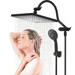 hibbent 10 inch high pressure rainfall shower head/handheld showerhead combo with 12 inch adjustable curved shower extension arm,7-spray,71-inch hose adhesive showerhead holder,oil-rubbed bronze