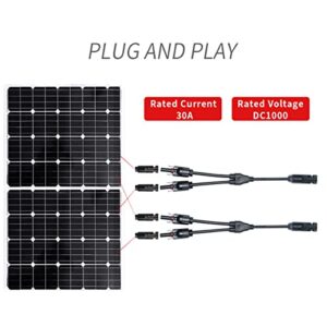 ELFCULB 2Pair Solar Panel Connector, 1 FT Solar Connectors Y Branch Parallel Adapter Cable Solar Cable, 1 Male to 2 Female(M/FF) and 1 Female to 2 Male(F/MM) Solar Panel Cables and Connectors 1500V