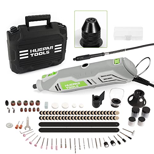 Huepar Tools Rotary Tool Kit, 130W 235pcs Accessories with Flex Shaft include MultiPro Keyless Chuck, 6 Variable Speed 10000-35000RPM Electric Drill Set for Crafting Projects and DIY Creations - RT130