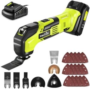 snapfresh cordless oscillating tool, 20v oscillating multi-tool with 6 speed, 3.2°oscillating angle, 22pcs accessories, 2.0ah battery and fast charger, tool kit for scraping, sanding, cutting wood