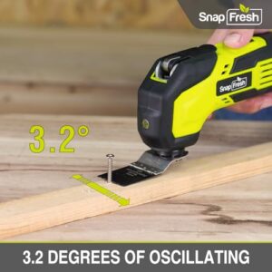 SnapFresh Cordless Oscillating Tool, 20V Oscillating Multi-Tool with 6 Speed, 3.2°Oscillating Angle, 22pcs Accessories, 2.0Ah Battery and Fast Charger, Tool Kit for Scraping, Sanding, Cutting Wood